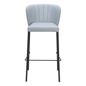 Set of Two 29" Gray And Black Faux Leather And Steel Bar Height Bar Chairs