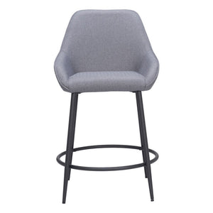 Set of Two 25" Gray And Black Fabric And Steel Counter Height Bar Chairs