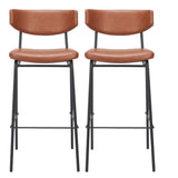 Set of Two 26" Brown And Black Faux Leather And Steel Counter Height Bar Chairs