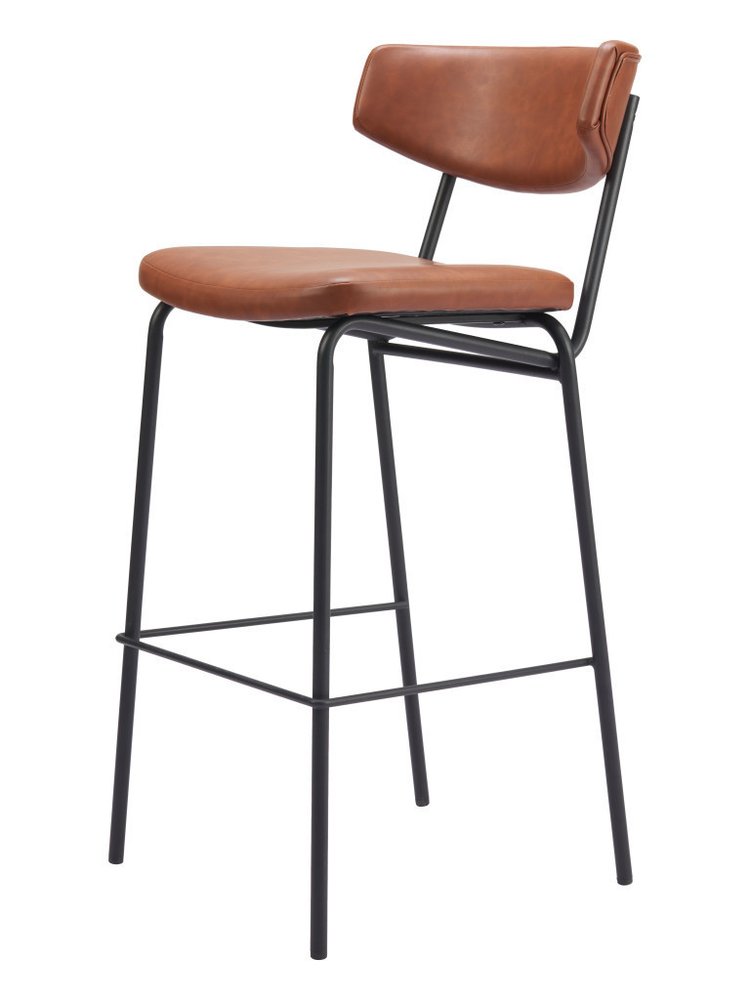 Set of Two 26" Brown And Black Faux Leather And Steel Counter Height Bar Chairs