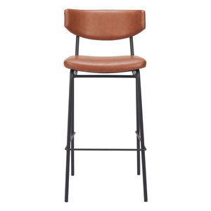 Set of Two 26" Brown And Black Faux Leather And Steel Counter Height Bar Chairs