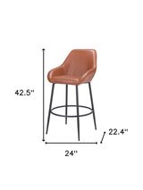 Set of Two 30" Brown And Black Faux Leather And Steel Bar Height Bar Chairs