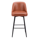 30" Brown And Black Faux Leather And Steel Bar Height Swivel Bar Chair