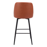 30" Brown And Black Faux Leather And Steel Bar Height Swivel Bar Chair