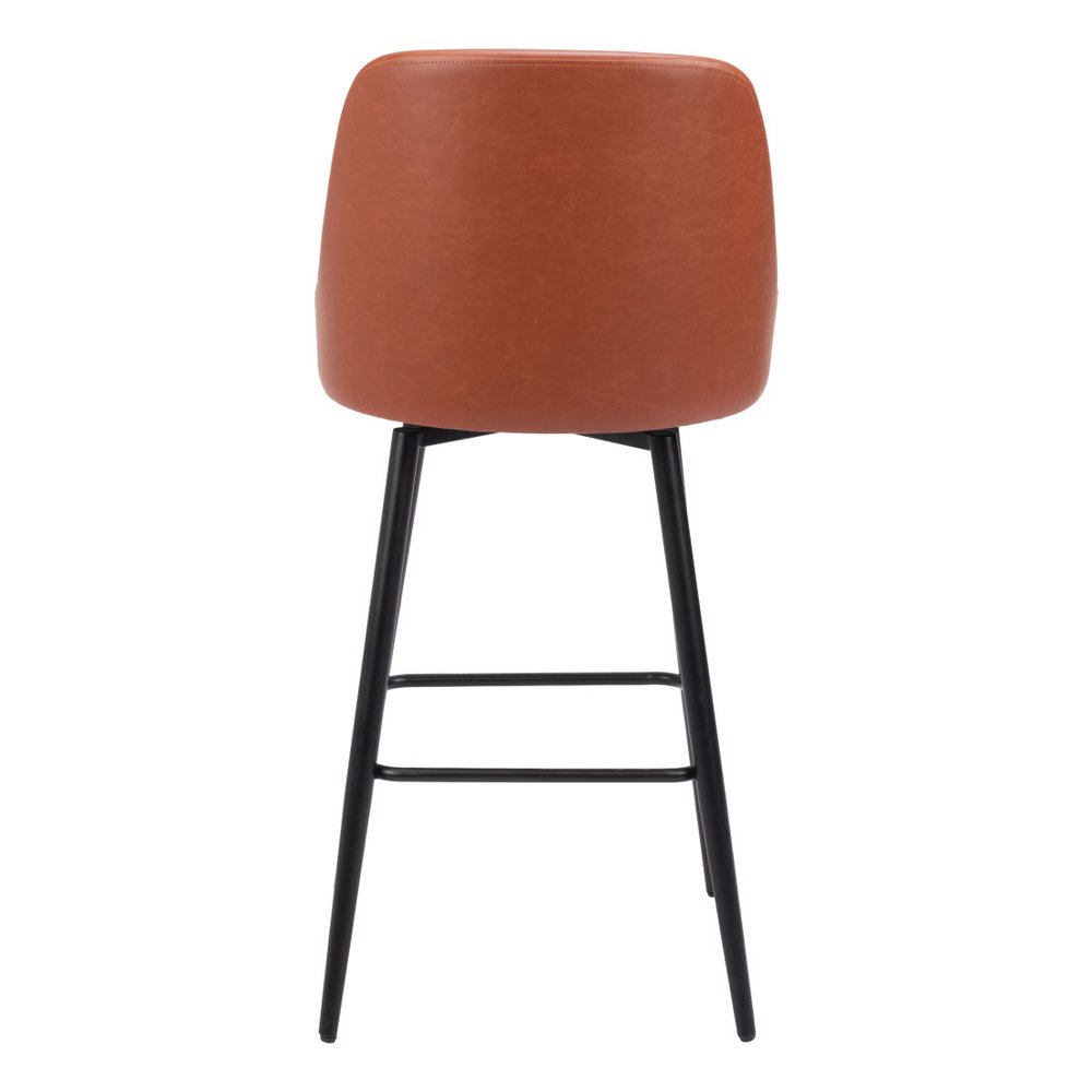 30" Brown And Black Faux Leather And Steel Bar Height Swivel Bar Chair