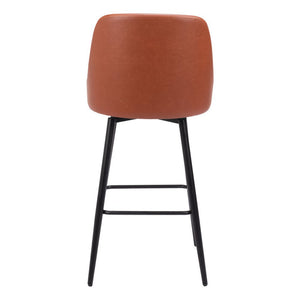 30" Brown And Black Faux Leather And Steel Bar Height Swivel Bar Chair