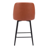 26" Brown And Black Faux Leather And Steel Counter Height Swivel Bar Chair