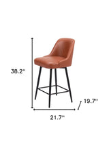 26" Brown And Black Faux Leather And Steel Counter Height Swivel Bar Chair