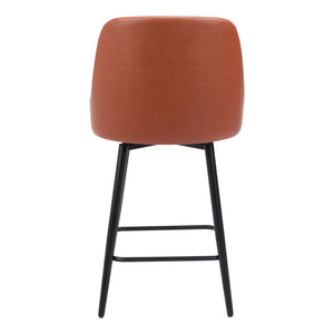 26" Brown And Black Faux Leather And Steel Counter Height Swivel Bar Chair