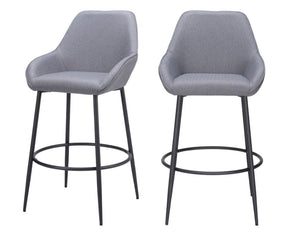 Set of Two 30" Gray And Black Fabric And Steel Bar Height Bar Chairs