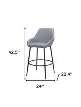 Set of Two 30" Gray And Black Fabric And Steel Bar Height Bar Chairs