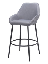 Set of Two 30" Gray And Black Fabric And Steel Bar Height Bar Chairs