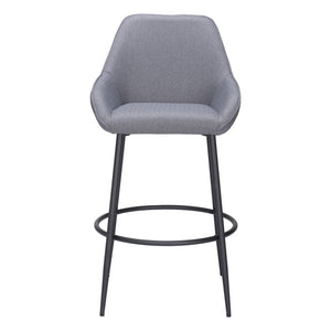 Set of Two 30" Gray And Black Fabric And Steel Bar Height Bar Chairs