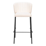 Set of Two 29" Cream And Black Faux Leather And Steel Bar Height Bar Chairs