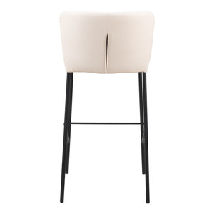 Set of Two 29" Cream And Black Faux Leather And Steel Bar Height Bar Chairs