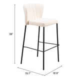 Set of Two 29" Cream And Black Faux Leather And Steel Bar Height Bar Chairs