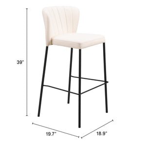 Set of Two 29" Cream And Black Faux Leather And Steel Bar Height Bar Chairs