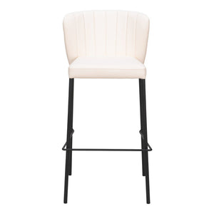 Set of Two 29" Cream And Black Faux Leather And Steel Bar Height Bar Chairs