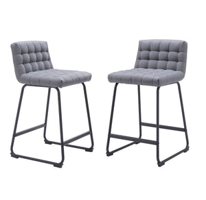 Set of Two 26" Gray And Black Fabric And Steel Counter Height Bar Chairs
