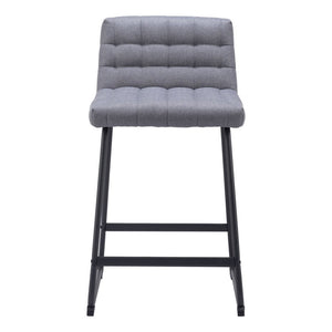 Set of Two 26" Gray And Black Fabric And Steel Counter Height Bar Chairs