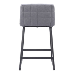 Set of Two 26" Gray And Black Fabric And Steel Counter Height Bar Chairs