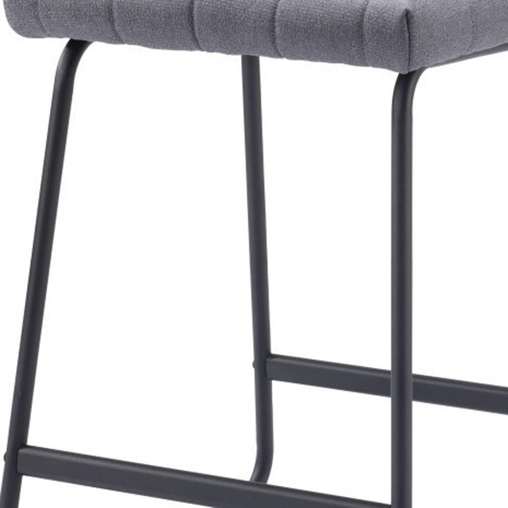Set of Two 26" Gray And Black Fabric And Steel Counter Height Bar Chairs