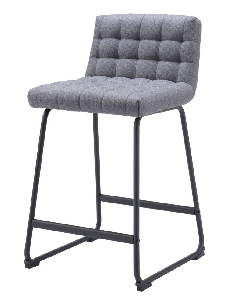 Set of Two 26" Gray And Black Fabric And Steel Counter Height Bar Chairs