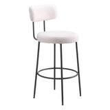 Set of Two 29" Ivory And Black Shearling And Steel Low Back Bar Height Bar Chairs