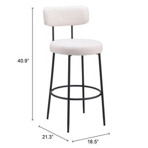 Set of Two 29" Ivory And Black Shearling And Steel Low Back Bar Height Bar Chairs