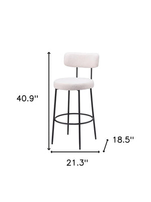 Set of Two 29" Ivory And Black Shearling And Steel Low Back Bar Height Bar Chairs