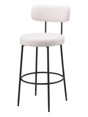 Set of Two 29" Ivory And Black Shearling And Steel Low Back Bar Height Bar Chairs