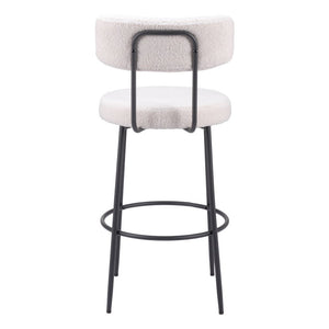 Set of Two 29" Ivory And Black Shearling And Steel Low Back Bar Height Bar Chairs