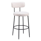 Set of Two 29" Ivory And Black Shearling And Steel Low Back Bar Height Bar Chairs
