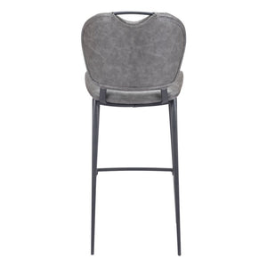 30" Gray And Black Faux Leather And Steel Low Back Bar Height Bar Chair