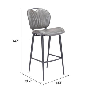 30" Gray And Black Faux Leather And Steel Low Back Bar Height Bar Chair