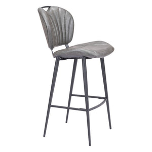 30" Gray And Black Faux Leather And Fabric And Steel Low Back Bar Height Bar Chair