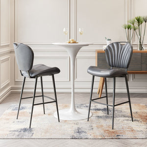 30" Gray And Black Faux Leather And Steel Low Back Bar Height Bar Chair