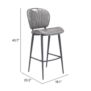 30" Gray And Black Faux Leather And Steel Low Back Bar Height Bar Chair