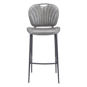 30" Gray And Black Faux Leather And Fabric And Steel Low Back Bar Height Bar Chair