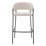 Set of Two 30" Cream and Black Shearling and Steel Low Back Bar Height Bar Chairs