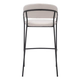 Set of Two 30" Cream and Black Shearling and Steel Low Back Bar Height Bar Chairs