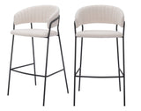 Set of Two 30" Cream and Black Shearling and Steel Low Back Bar Height Bar Chairs