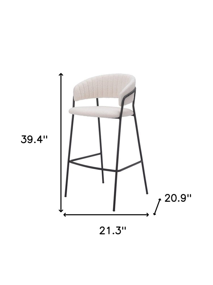 Set of Two 30" Cream and Black Shearling and Steel Low Back Bar Height Bar Chairs