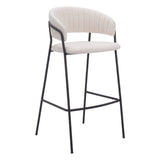 Set of Two 30" Cream and Black Shearling and Steel Low Back Bar Height Bar Chairs