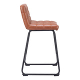 Set of Two 26" Brown And Black Faux Leather And Steel Counter Height Bar Chairs