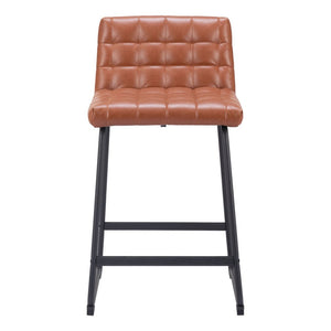Set of Two 26" Brown And Black Faux Leather And Steel Counter Height Bar Chairs