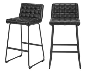 Set of Two 30" Black Faux Leather And Steel Bar Height Bar Chairs