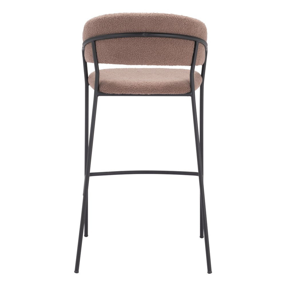 Set of Two 30" Brown and Black Shearling and Steel Low Back Bar Height Bar Chairs