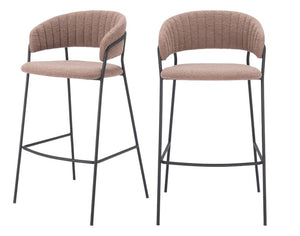 Set of Two 30" Brown and Black Shearling and Steel Low Back Bar Height Bar Chairs