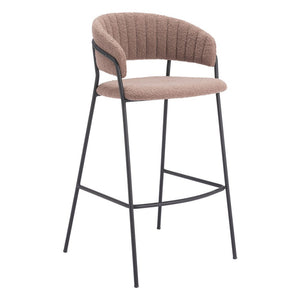 Set of Two 30" Brown and Black Shearling and Steel Low Back Bar Height Bar Chairs